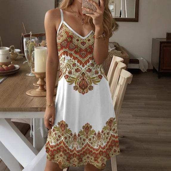 Damen Spaghetti-Träger Kleid mit stilvollem Paisleymuster und A-Linien Schnitt Echo Archiv