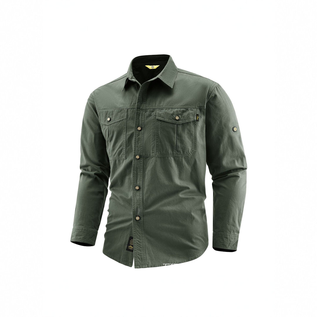 Herren Canvas-Overshirt im Field‑Style mit Brustklappen und durchgehender Knopfleiste Echo Archiv