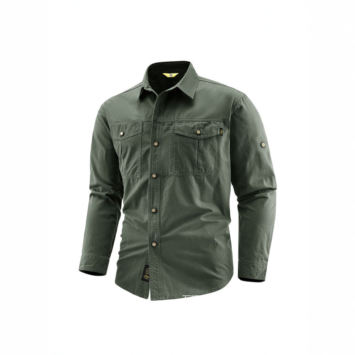 Herren Canvas-Overshirt im Field‑Style mit Brustklappen und durchgehender Knopfleiste Echo Archiv
