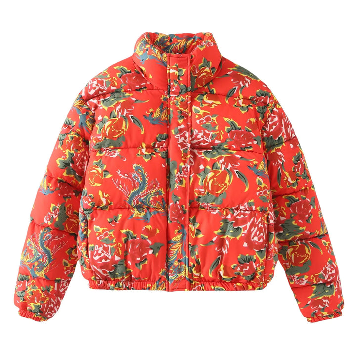 Damen nan gesteppte Daunenoptik Steppjacke mit floralem Alloverprint, Stehkragen und elastischem Saum Echo Archiv