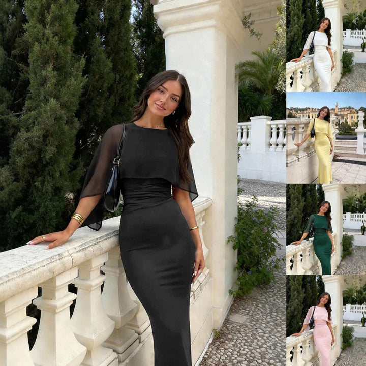 Damen Figurbetontes Midikleid mit Chiffon-Cape Echoarchiv
