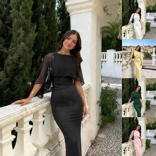 Damen Figurbetontes Midikleid mit Chiffon-Cape Echoarchiv