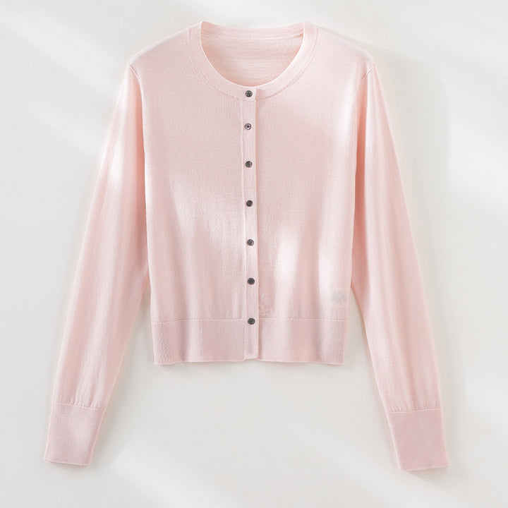Damen Kurzgeschnittene Feinstrick-Cardigan mit Rundhalsausschnitt und tonaler Knopfleiste Echoarchiv