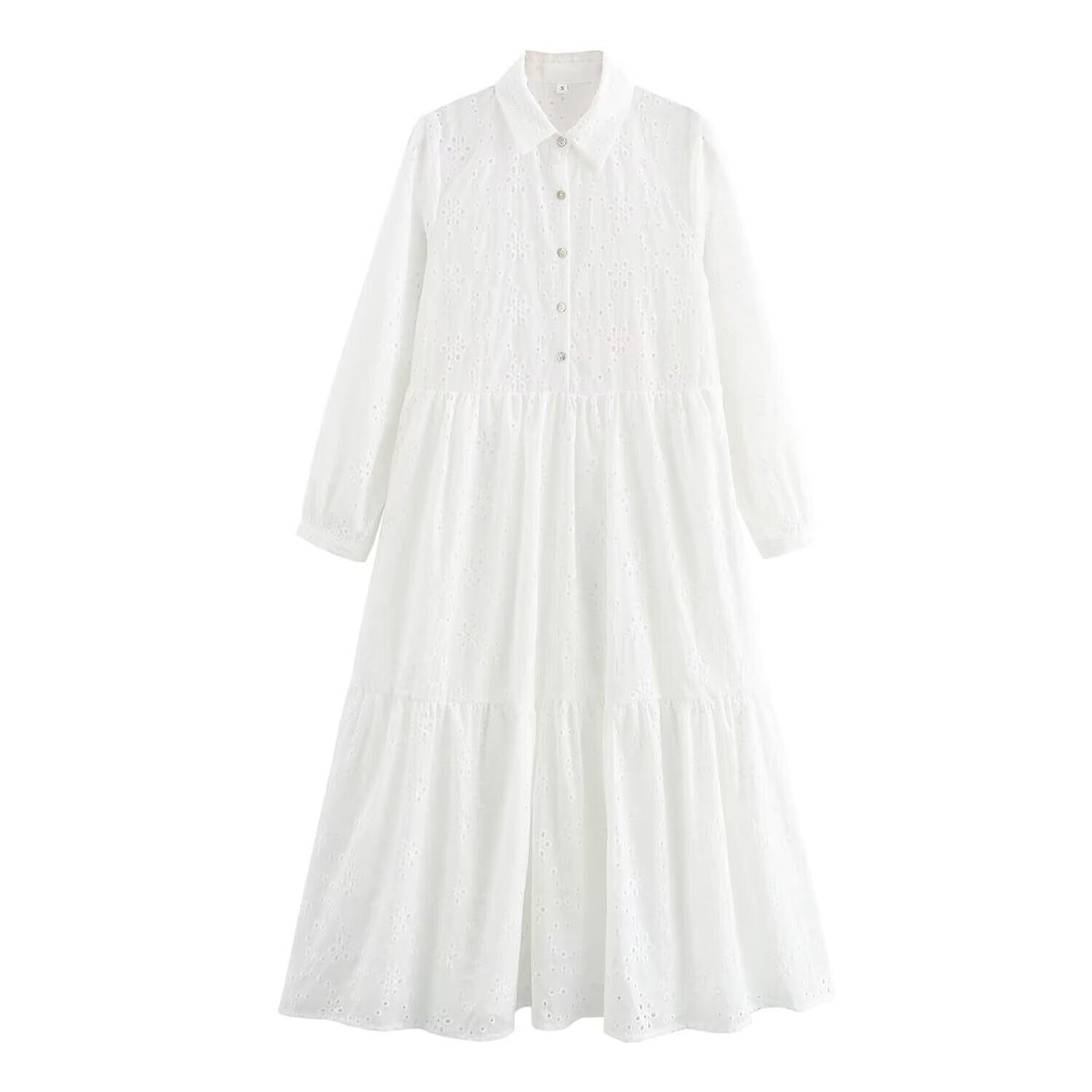 Damen Broderie-Anglaise Hemdblusenkleid mit Stufenrock Echo Archiv