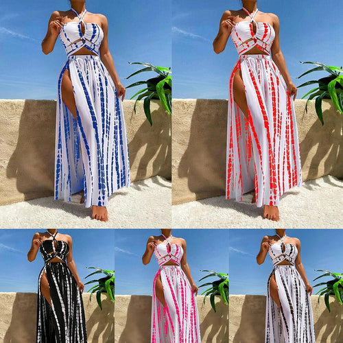 Damen Luftiges Strandkleid mit tiefem Ausschnitt und seitlichem Schlitz Echo Archiv