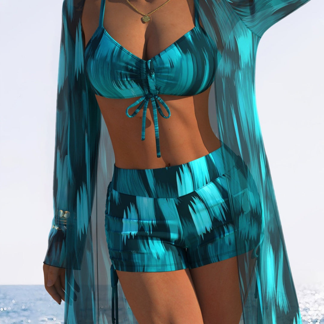 Damen Bikiniset mit floralem Design und schwingendem Kimono Echo Archiv