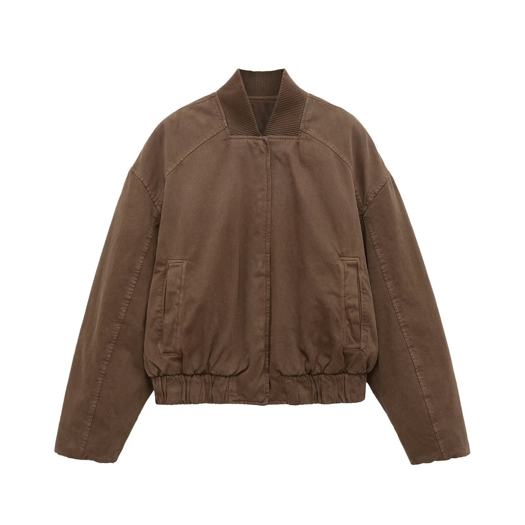 Damen Oversize-Bomberjacke mit gerafftem Saum und Rippenkragen Echo Archiv