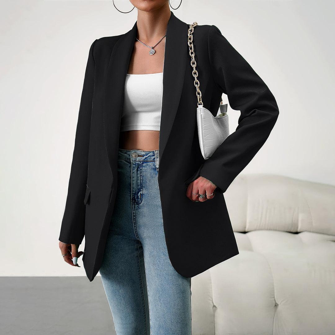Damen langer Oversize-Blazer mit schmaler Reverslinie und soften Schulterpolstern – Célinea