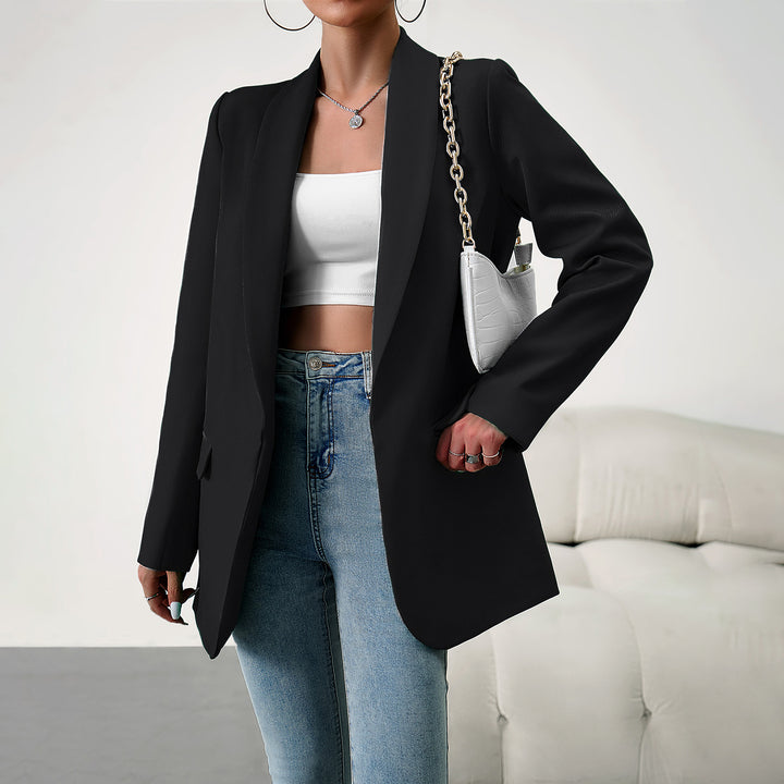 Damen langer Oversize-Blazer mit schmaler Reverslinie und soften Schulterpolstern – Célinea