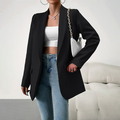 Damen langer Oversize-Blazer mit schmaler Reverslinie und soften Schulterpolstern – Célinea