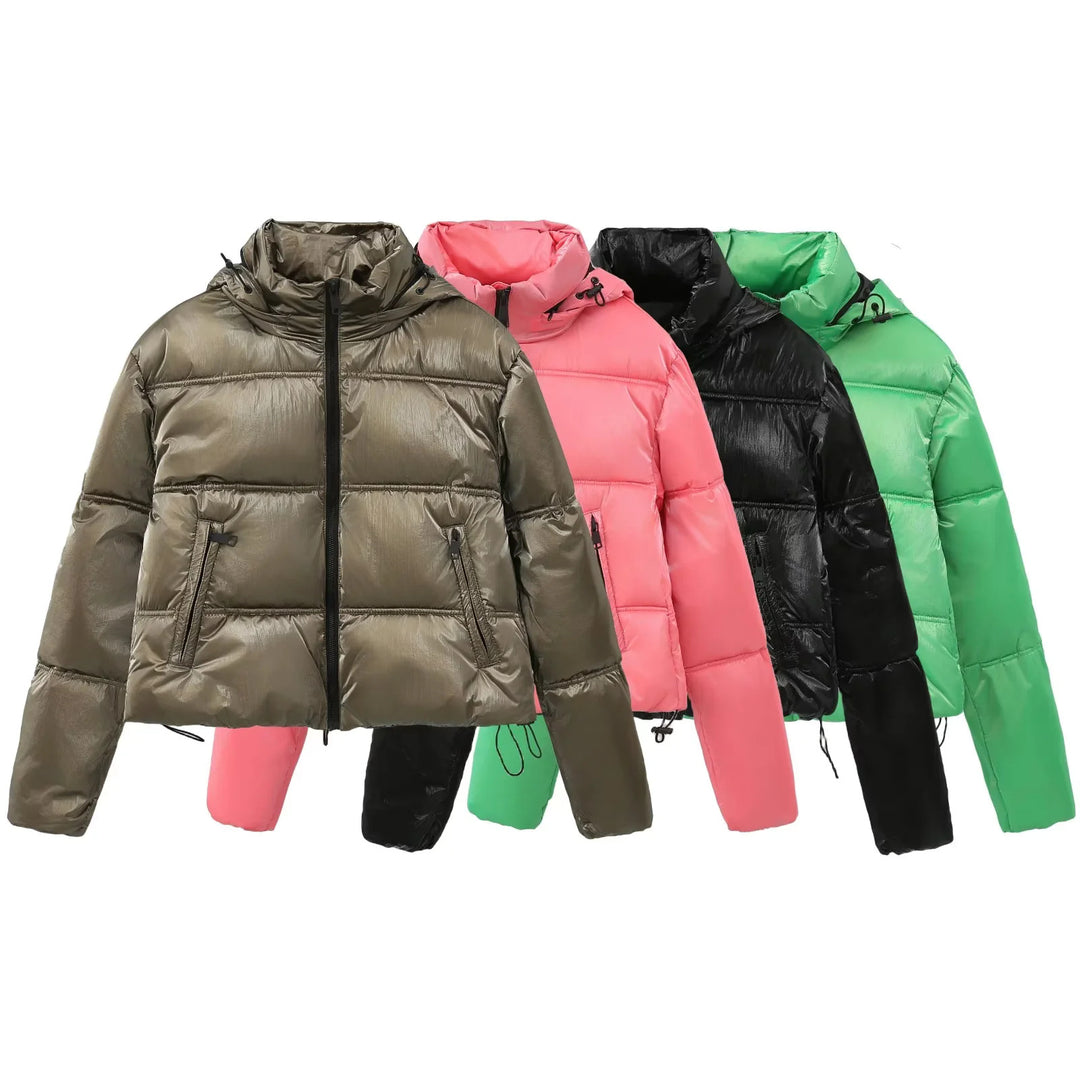 Damen nan cropped gesteppte Daunenoptik Jacke mit Kapuze und Tunnelzugsaum Echo Archiv