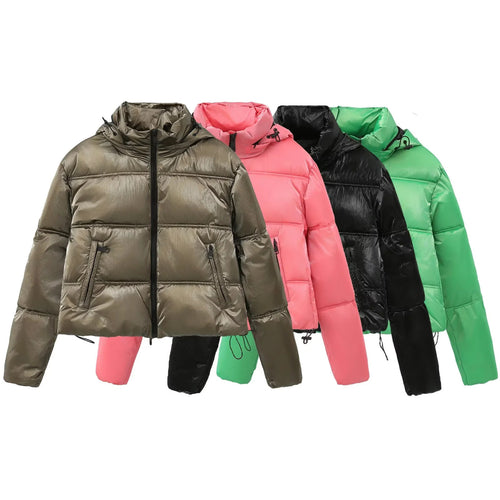 Damen nan cropped gesteppte Daunenoptik Jacke mit Kapuze und Tunnelzugsaum Echo Archiv