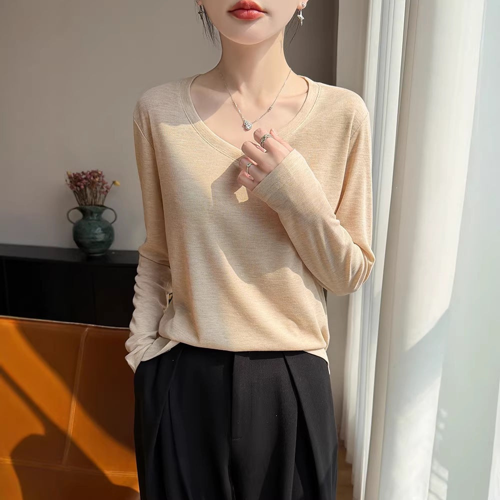 Damen Leichtes V-Ausschnitt-Feinstrick-Longsleeve Echoarchiv