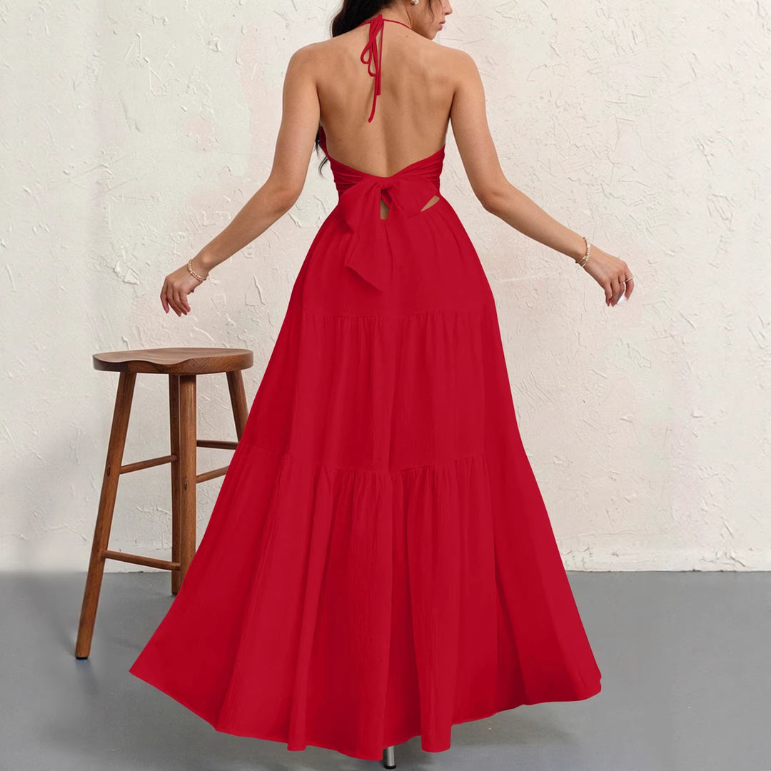 Damen Maxikleid mit tiefem V-Ausschnitt und luftiger Silhouette Echo Archiv