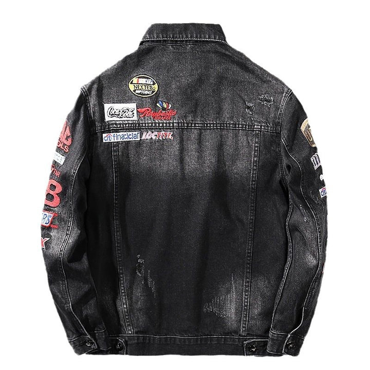 Herren Modische Jeansjacke mit kreativen Patches Echoarchiv