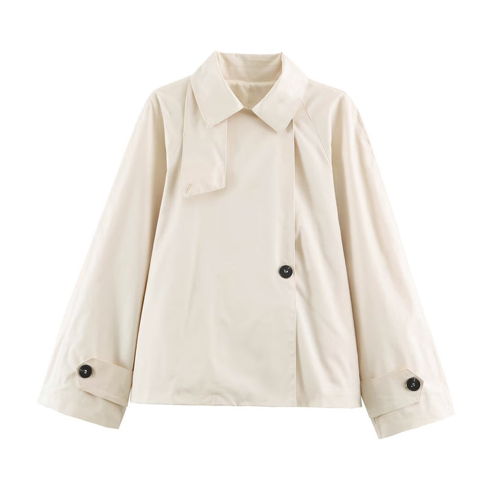 Damen Kurzer Boxy‑Trenchcoat mit asymmetrischer Knopfleiste und Armriegel Echoarchiv