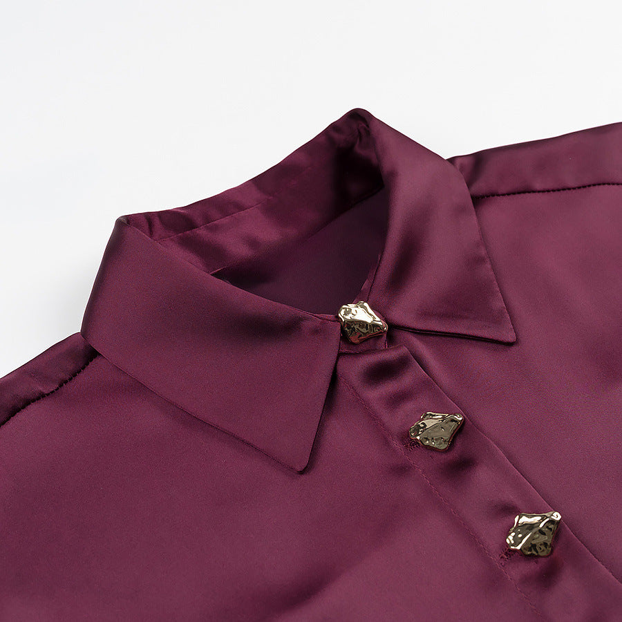 Damen Seidenoptik-Bluse mit Schmuckknöpfen und Hemdkragen Echo Archiv