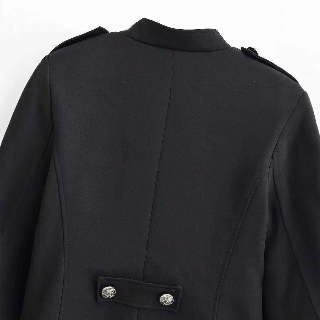 Damen Kurzblazer im militärischen Doppierreihen‑Stil mit Stehkragen und Zierknöpfen Echoarchiv