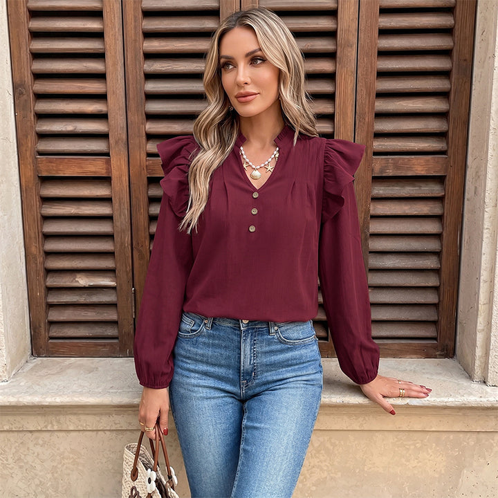 Damen Verspielte Bluse mit Rüschensleeves und Knopfdetails Echo Archiv