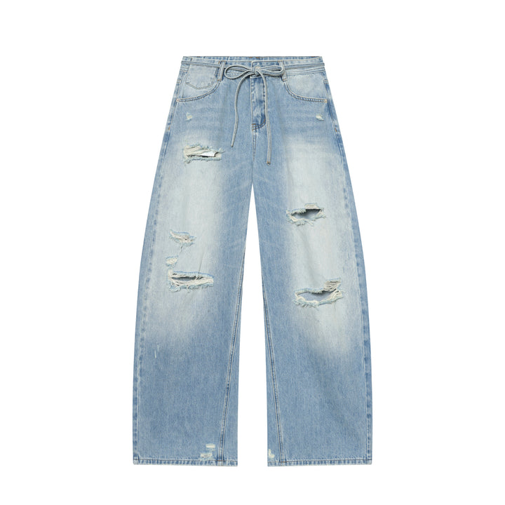 Damen nan weite zerrissene Jeans mit hoher Taille und Bindeband Echo Archiv