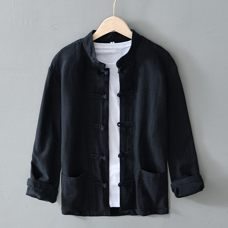 Herren nan leichte Leinenjacke im traditionellen chinesischen Stil mit Stehkragen und Knotenverschlüssen Echo Archiv