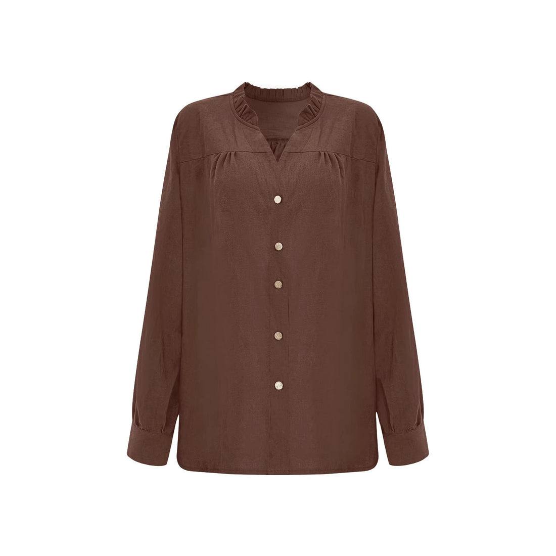 Damen Bluse mit V‑Ausschnitt, geraffter Schulterpasse und Ballonärmeln – Élovi