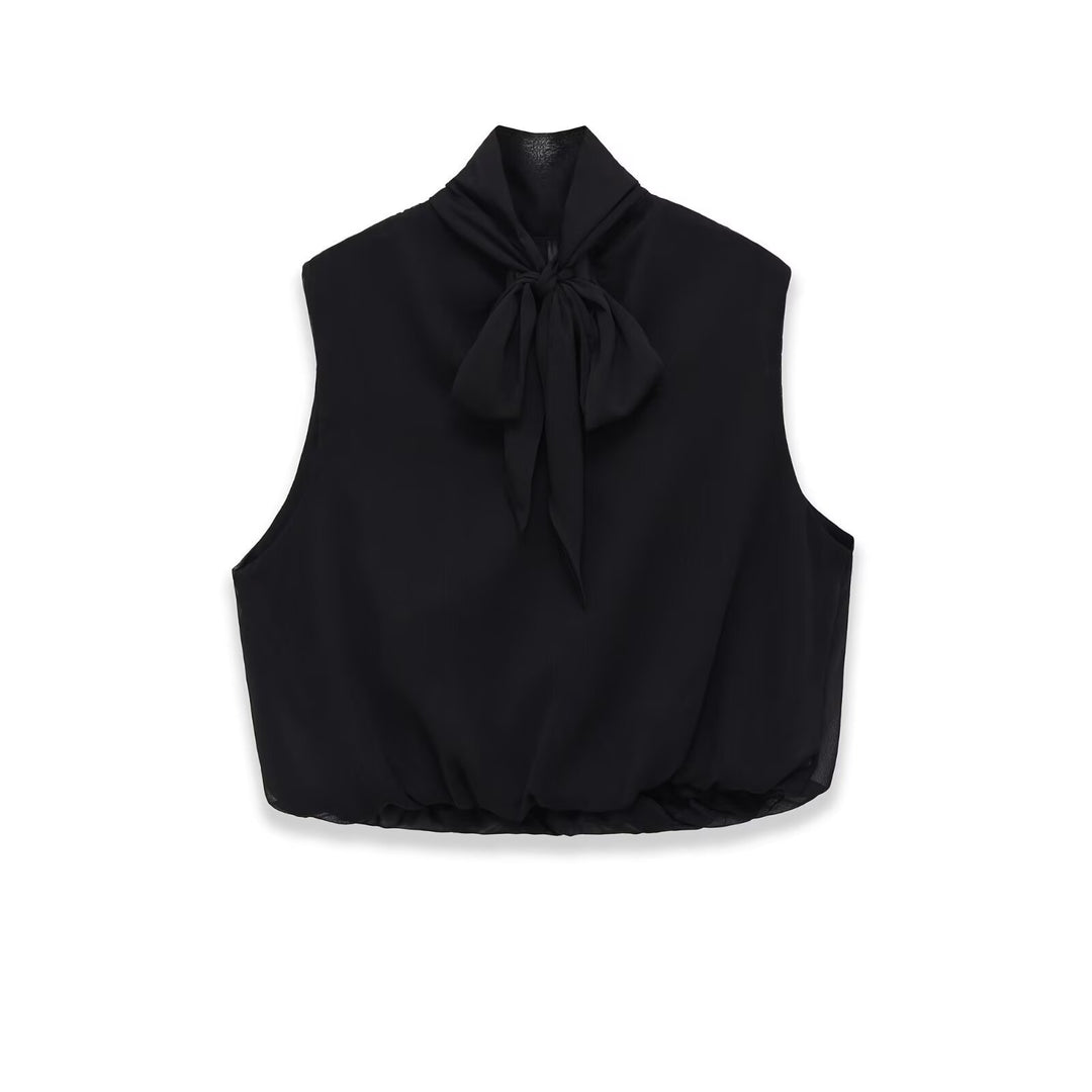 Damen Ärmellose Chiffonbluse mit Schleifenkragen und elastischem Saum Echo Archiv