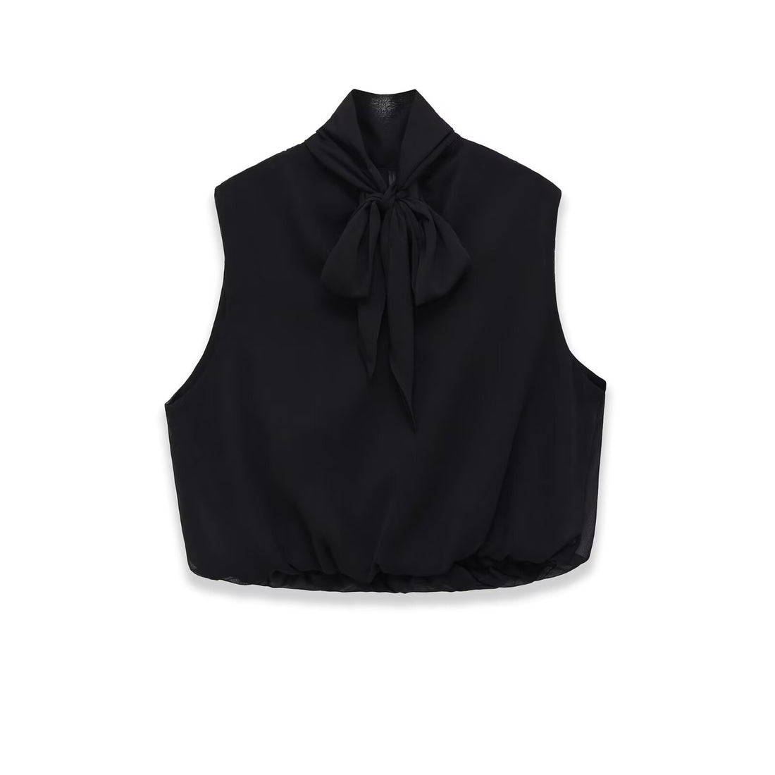 Damen Ärmellose Chiffonbluse mit Schleifenkragen und elastischem Saum Echo Archiv