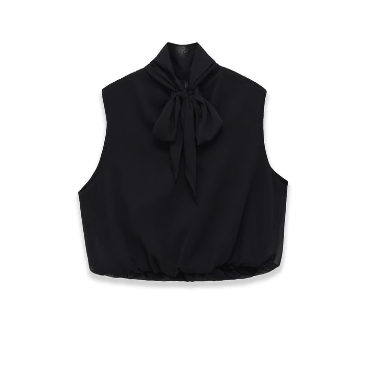 Damen Ärmellose Chiffonbluse mit Schleifenkragen und elastischem Saum Echo Archiv