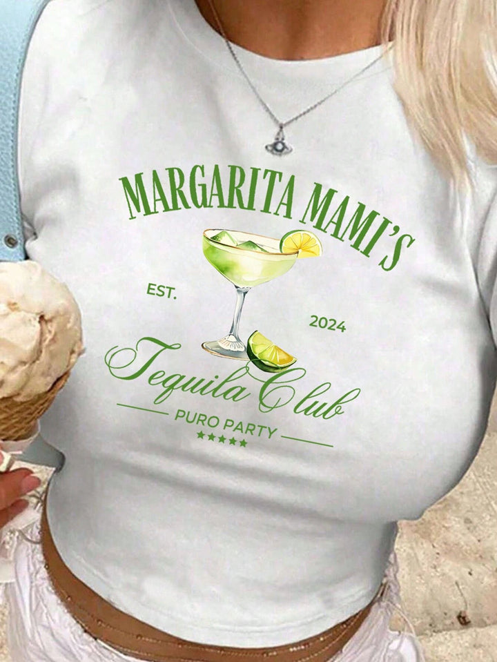 Damen Crop-T-Shirt mit kreativem Cocktail-Design Echo Archiv
