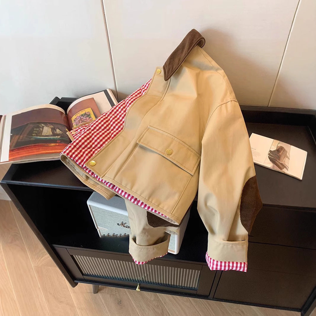 Damen Modische Utility-Jacke mit Samtkragen Echoarchiv