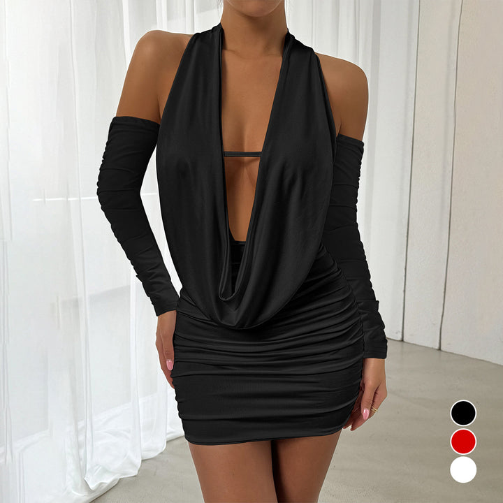 Damen Mini-Kleid mit tiefem V-Ausschnitt und seitlicher Raffung Echo Archiv