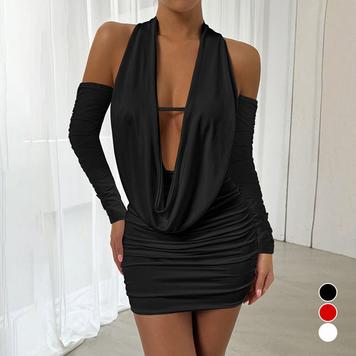 Damen Mini-Kleid mit tiefem V-Ausschnitt und seitlicher Raffung Echo Archiv