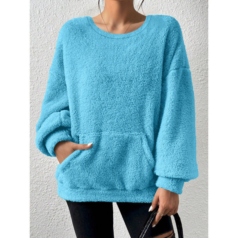 Damen Kuscheliger Oversize-Sherpa-Pullover mit Kängurutasche und Ballonärmeln Echo Archiv