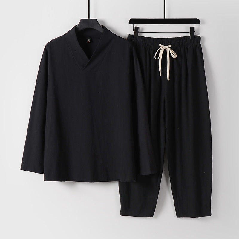 Herren Leichtes, weites Loungewear-Set mit V-Ausschnitt und Kordelbund Echoarchiv