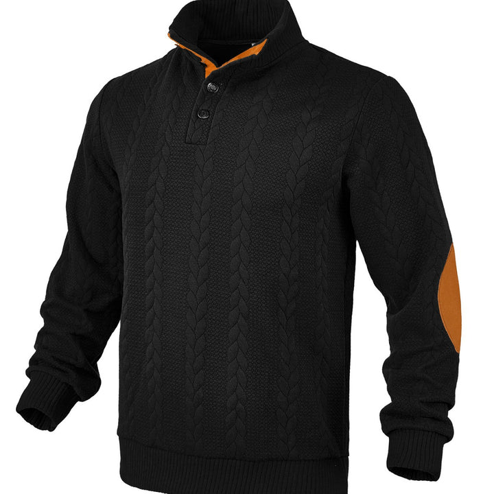 Herren Pullover mit strukturierter Oberfläche und modischen Lederakzenten Echoarchiv