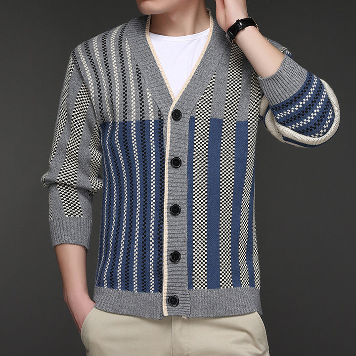 Herren modische Strickjacke mit V-Ausschnitt und elegantem Strukturdesign Echoarchiv