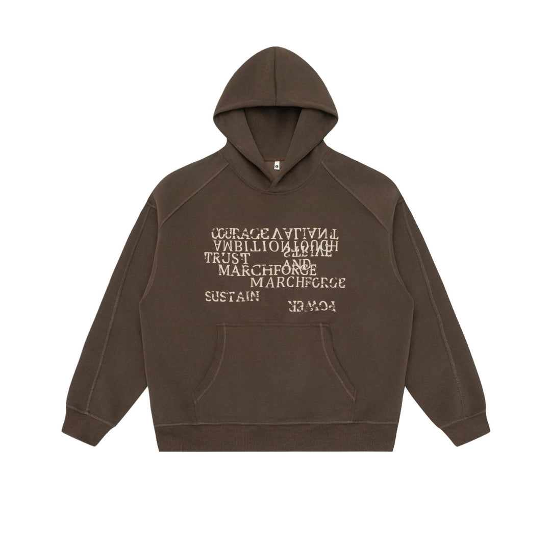 Unisex Oversize-Kapuzenpullover mit Raglanärmeln, Kängurutasche und versetztem Typo-Print Echoarchiv