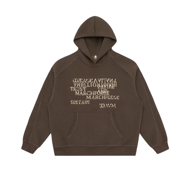 Unisex Oversize-Kapuzenpullover mit Raglanärmeln, Kängurutasche und versetztem Typo-Print Echoarchiv