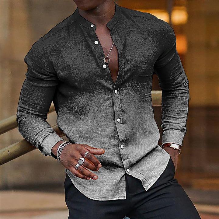 Herren langärmliges Hemd mit modischem Henley-Kragen Echoarchiv