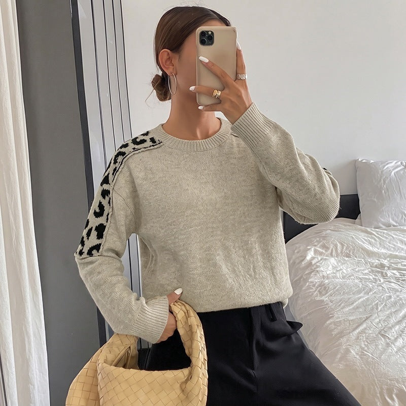 Damen Oversize Strickpullover mit Leo-Jacquard-Schultereinsätzen Echoarchiv