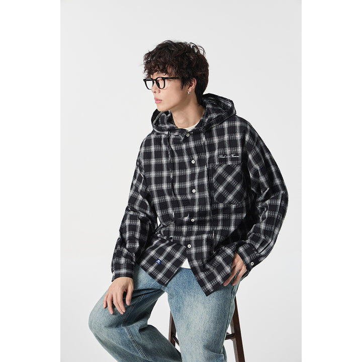 Unisex Kapuzen‑Overshirt im karierten Flanell‑Look mit Brusttasche und Knopfleiste Echoarchiv