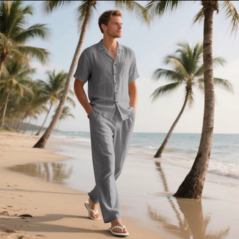 Herren lässiges Strandoutfit aus atmungsaktivem Leinen Echoarchiv