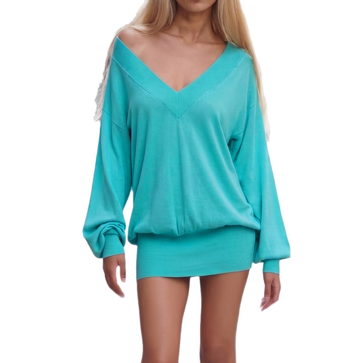Damen Oversized Sweatshirt mit V-Ausschnitt und Ballonärmeln Echo Archiv
