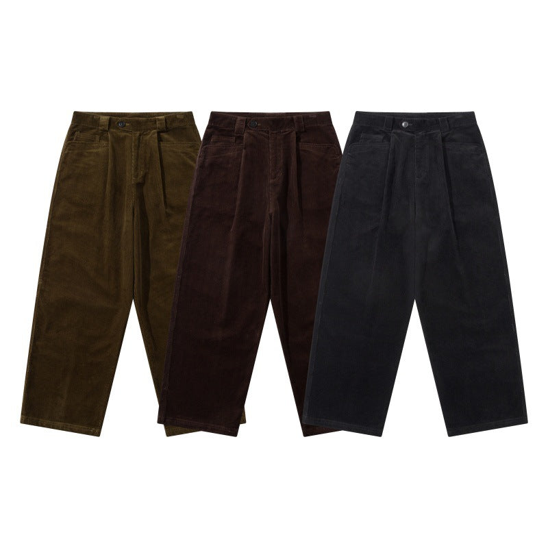 Herren Weite Cordhose mit Bundfalten, hoher Taille und geradem Bein Echoarchiv