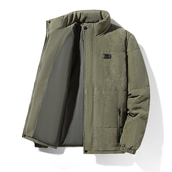 Herren gepolsterte Cordjacke mit hohem Stehkragen, gepolsterter Isolierung und Reißverschlusstaschen – Taviero