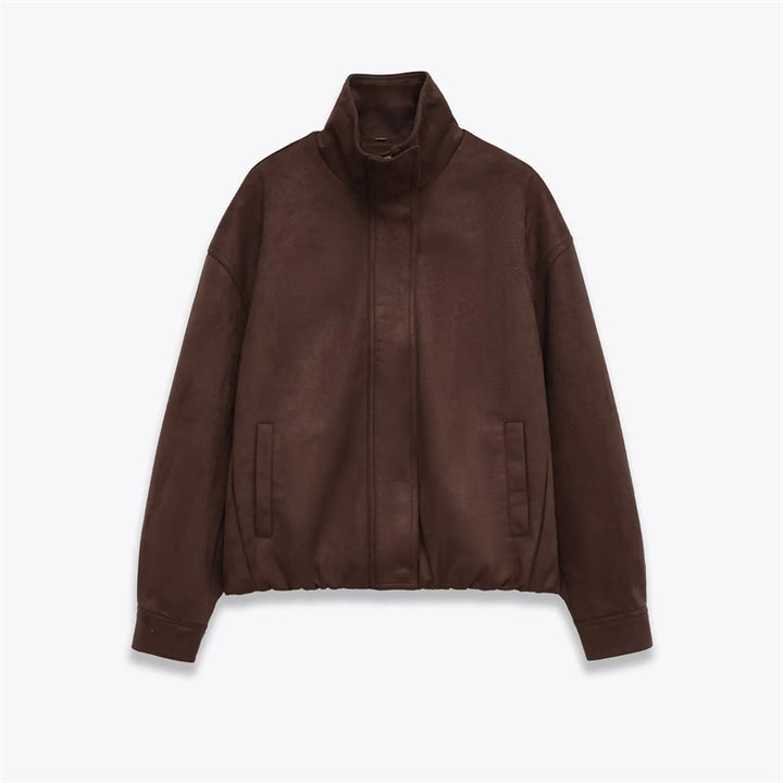 Herren Veloursimitat-Blouson mit hohem Stehkragen, verdecktem Reißverschluss und elastischem Saum – Taviero