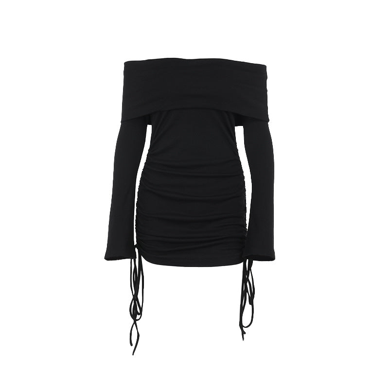 Damen Off-Shoulder Mini-Kleid mit Raffung und langen Ärmeln Echo Archiv