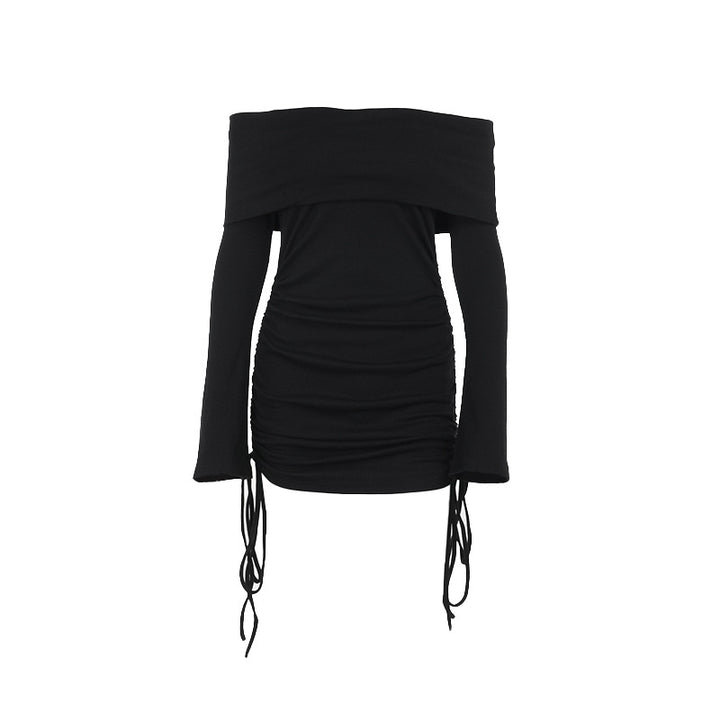 Damen Off-Shoulder Mini-Kleid mit Raffung und langen Ärmeln Echo Archiv
