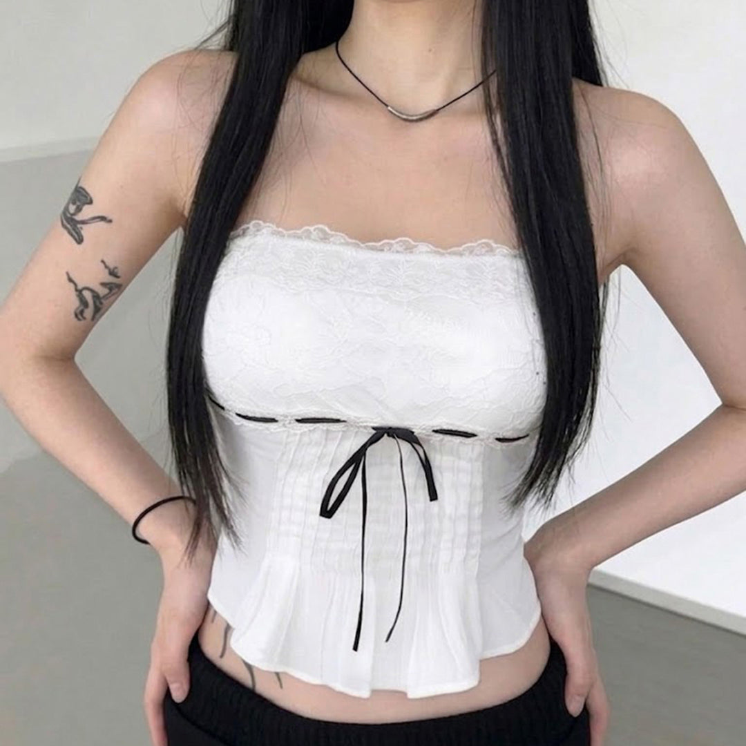 Damen-Spitzen-Bandeau-Top mit Raffungen und dekorativem Bindeband Echo Archiv